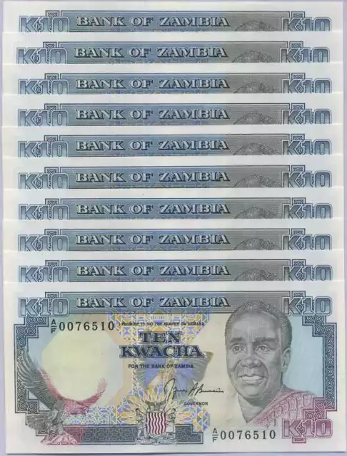 Zambia 10 Kwacha 1989-1991 P 31 b SIGN 9 UNC Lot 10 PCS