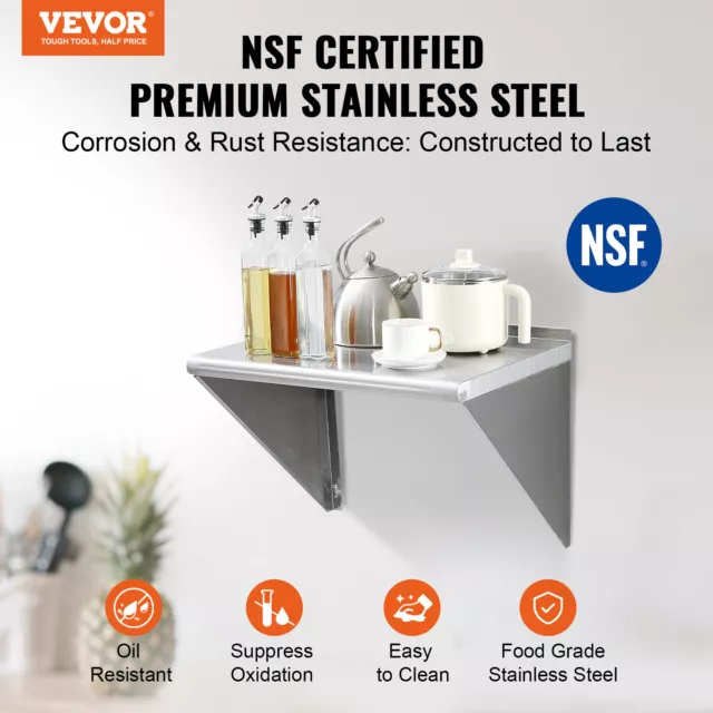 VEVOR 24" x 18" Stainless Steel Wall Mounted Shelf Kitchen Restaurant Shelving 2