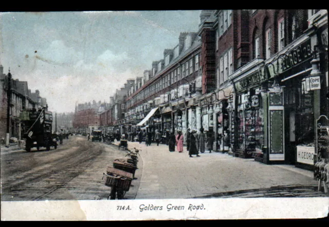 LONDON (U.-K.) AUTOBUS aux COMMERCES / GOLDERS GREEN Road animée début 1900