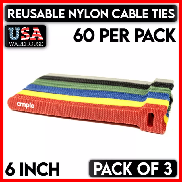 Corbatas de cable reutilizables de nailon de 6" organizador de cable ajustable bucle de gancho de alambre
