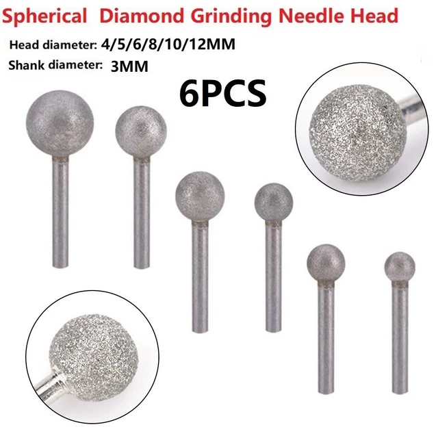Diamant Rond Balle Bavure Outils 4/5/6/8 / 10/12mm 6pcs Gravure for Carving