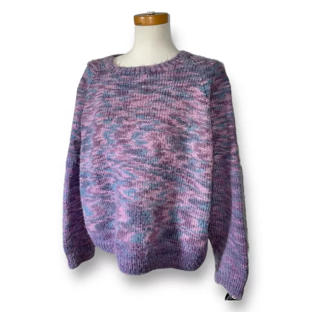 Vintage Fuzzy Space Dyed Multicolor Purple Boxy Oversized Relaxed Contrast Knit