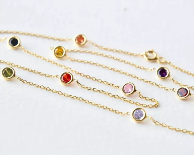 Station Necklace 1Ct Multi-Color Sapphire in 14k Yellow Gold Over 925 -Bezel Set