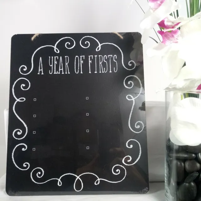 Baby First Year Chalkboard Year Of Firsts Hanging Sign NEW With Chalk Baby B-day