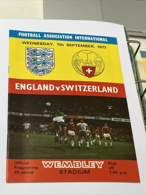 1977 England vs Switzerland Programme