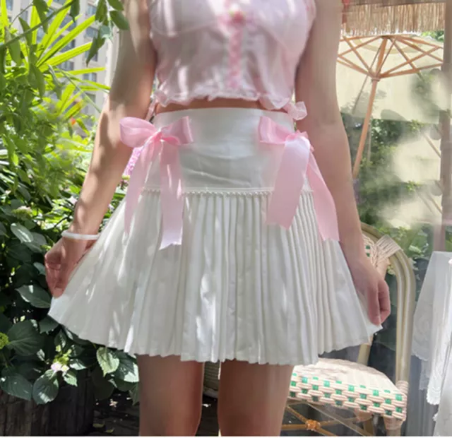 Summer Korean Womens Girls Sweet High Waist Lolita Pleated A-line Short Skirts