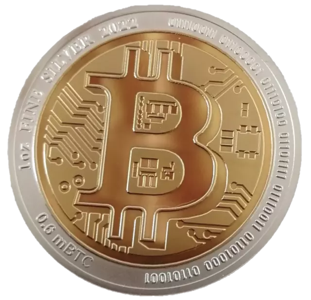 2022 Silver Bitcoin Nieu 1 Oz Ag .999 24k Gilded Coin Edition 2