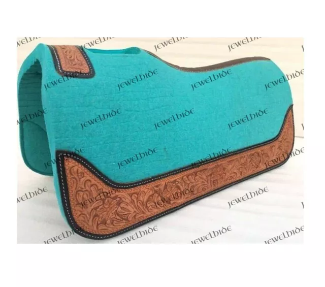 Blue Western Hand Tooled Carved Cutback Felt Woolen Horse Saddle Pad 32" L 31" W