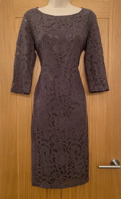 In Wear Ladies Pale Grey Long Sleeve Lace Dress Lined Size 12 40in Chest