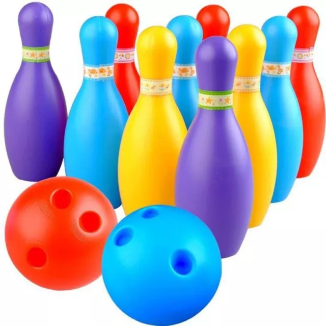 Bowling Toy Set with 10 Pins and Two Balls Indoor Outdoor Sports Game for Kids