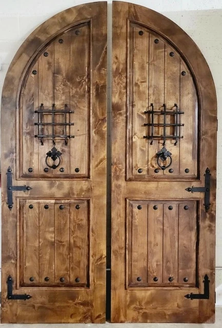 Alder lumber arched door solid wood story book castle winery hardware 2 set trim 2