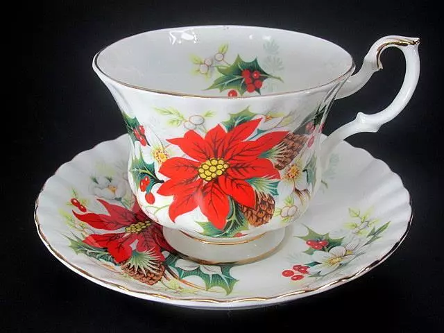 Royal Albert Poinsettia Tea Teacup Cup & Saucer c1970's