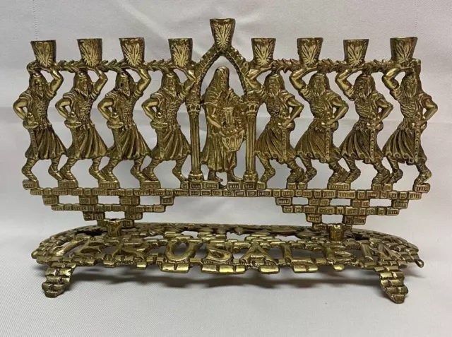 Vintage Tamar Holt Maccabees Hanukkah Menorah Jerusalem Israel Brass Chanukah