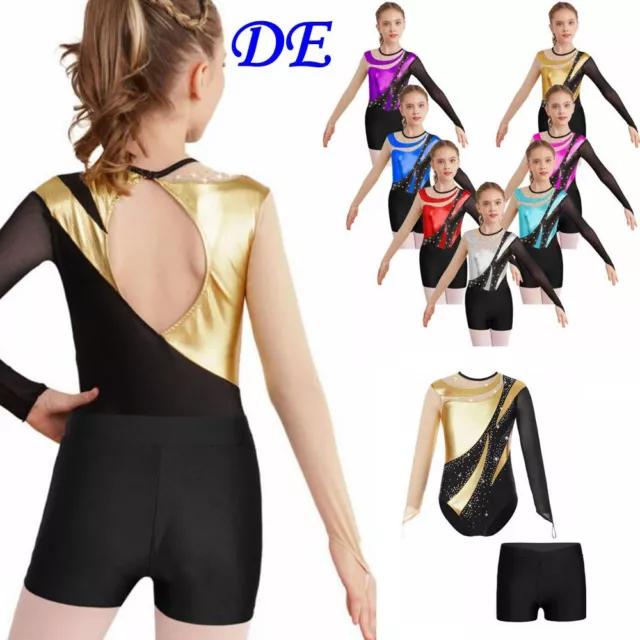 DE ranrann Turnanzug Kinder Mädchen Gymnastikanzug Outfit Ballettbody mit Shorts