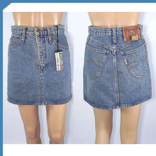 americanino gonna corta donna jeans blu denim vintage dritto taglia it 43 w 29