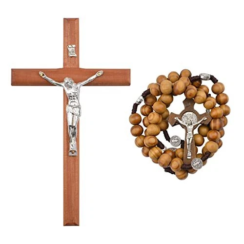 Ensemble Croix En Bois Craffancy - Collier Et Pendentif Jésus - Décoration Religieuse Ou Cadeau