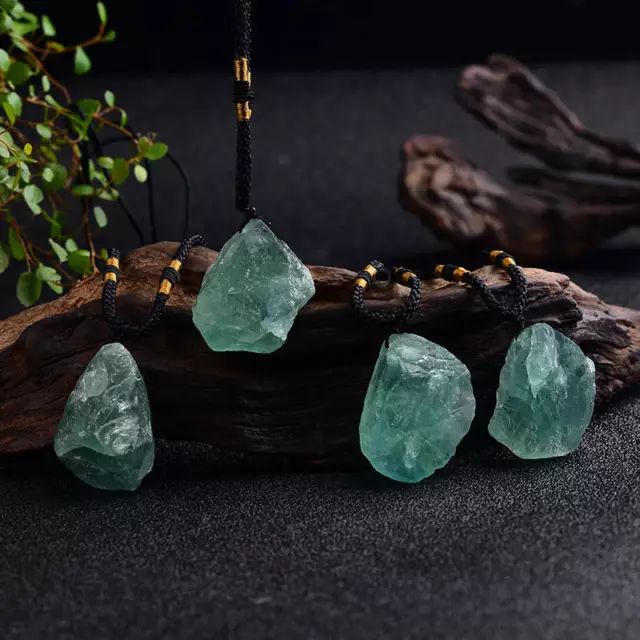 Rough Natural Green Fluorite Stone Pendant Quartz Crystal Necklace Healing Reiki