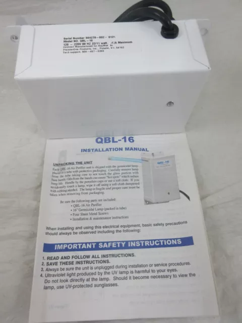 Quantum Model Qbl-16 Air Purifier W/ Germicidal Lamp 120V