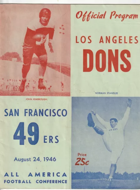 1946 San Francisco 49Ers-Los Angeles Dons First Aafc Game Program- Ex+ Condition