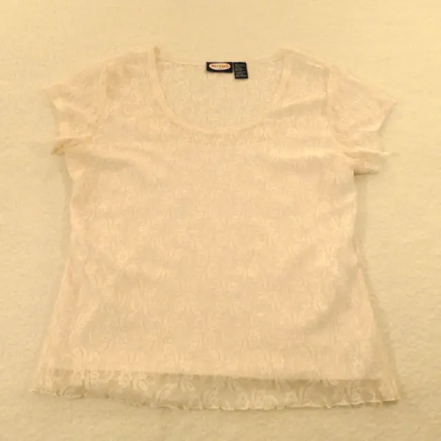 Zoey Beth Plus Blouse Open Knit Built in Cami Short Sleeve Floral Ivory Size 1X