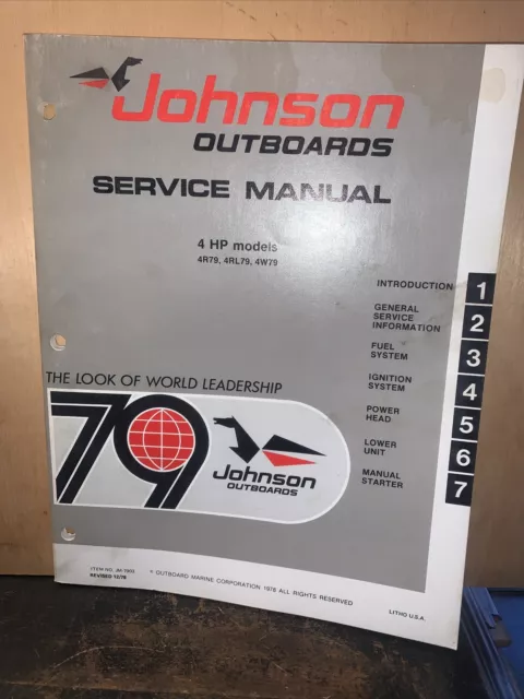1979 Johnson Outboards -Service Manual- For 4 HP Models 4R79,4RL79,4W79