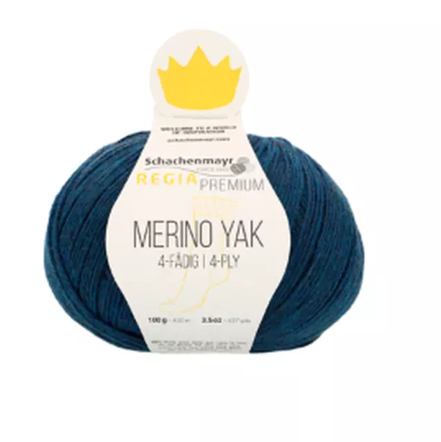 € 155 / KG) Regia Premium Merino Yak 100g 4 Hilos de Rosca Color 07515 Azul