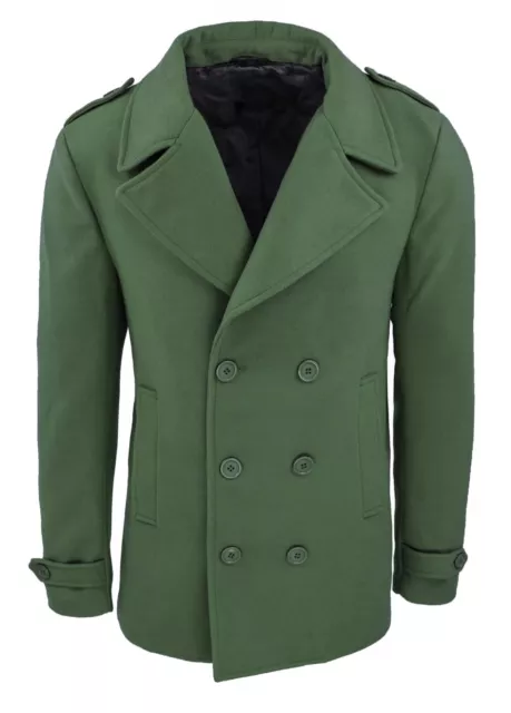 Cappotto giacca uomo slim fit verde militare giubbotto trench blazer doppiopetto