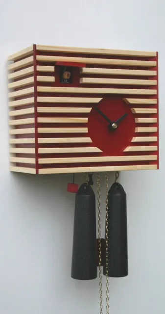 Design orologi a cucù Stile Bauhaus, rosso, meccanismo a 8 gio.. RH CS34-3 nuovo