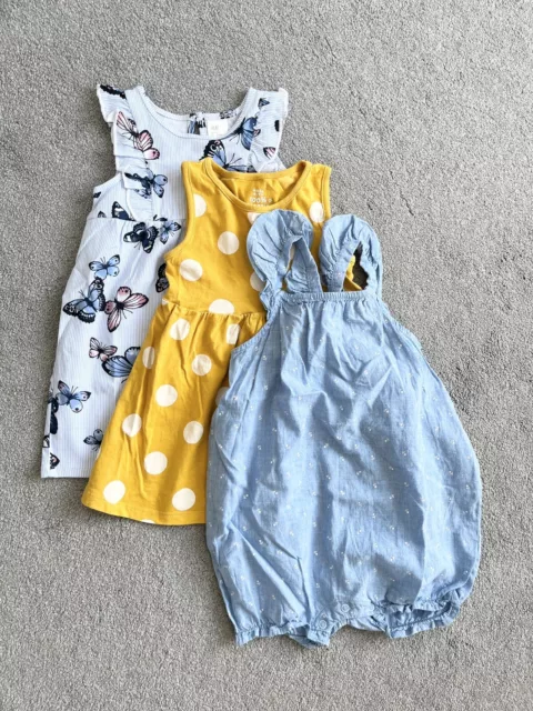3 x Piece Bundle Baby Girl Toddler H&M F&F Dress  Romper 12-18 18-24 Months