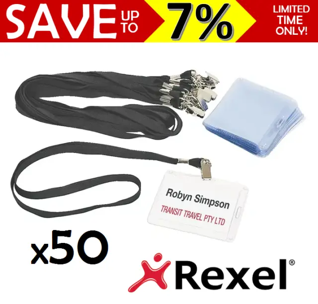50x Rexel Conference ID Kit Lanyards + Card Holders Insert + Clips Complete Set