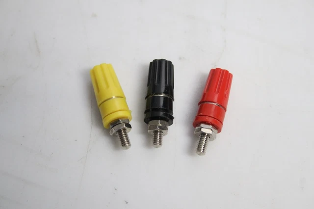 NEUF : Lot de 3 bornes fiches banane a visser M4X36  4mm, 20A - Jaune Rouge Noir