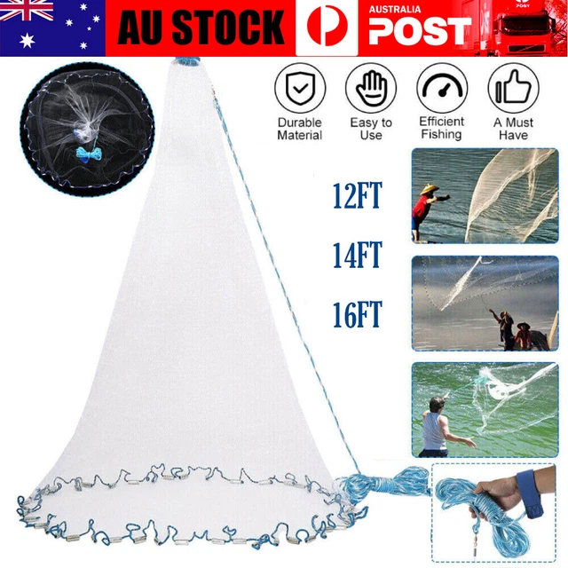 14ft Fishing Cast Net Quick Throw Nylon Mesh Drawstring Chain Bottom Spread - Foto 13