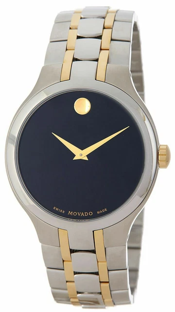 Movado Mens Two Tone Black Museum Dial Stainless Steel  Quartz Watch - 0606958