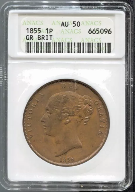 Great Britain - Spectacular Historical Qv Penny, 1855, Km# 739, Anacs Au 50
