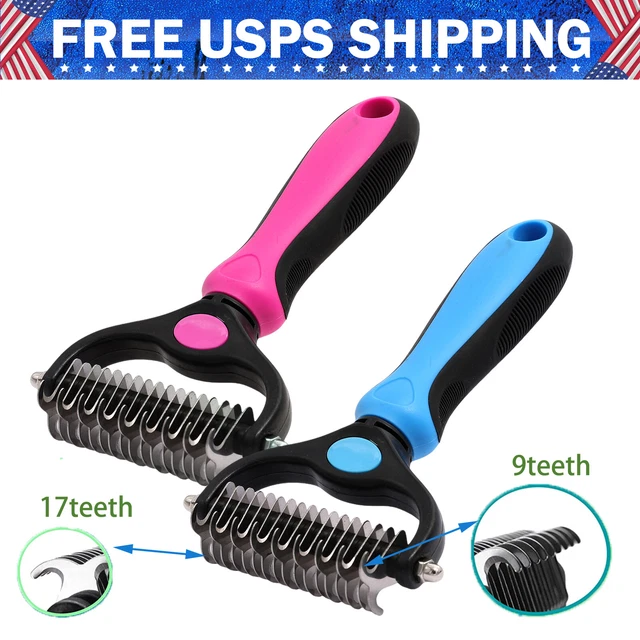 Pet Grooming Brush 2 Sided Shedding Comb Brush Undercoat Rake for Cats & Dogs