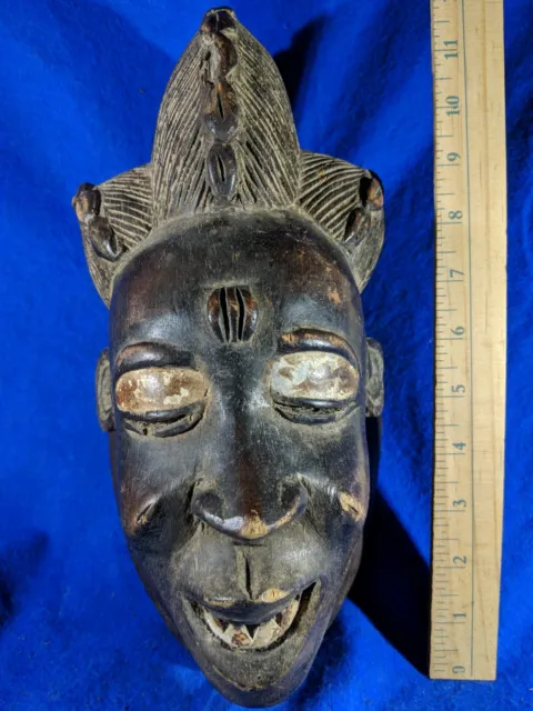 Pigmented Mask with Excellent Carved Details — Authentic Wood African Art