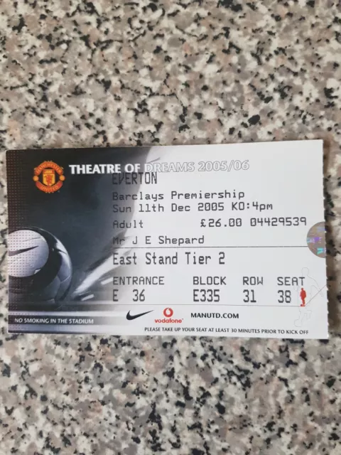 MATCH TICKET PREMIER LEAGUE MAN UTD V EVERTON 11th dec 2005