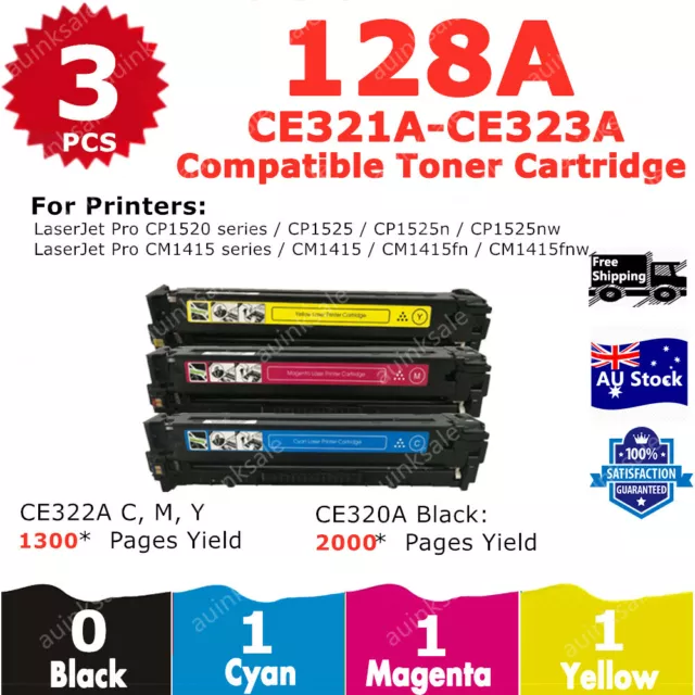 3x Compatible Toner 128A CE321A CE322A CE323A Colour For HP CM1415fn CP1525nw