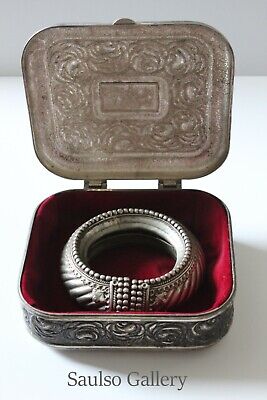 antique real Silver trade slave bracelet with silver box from prominent estate