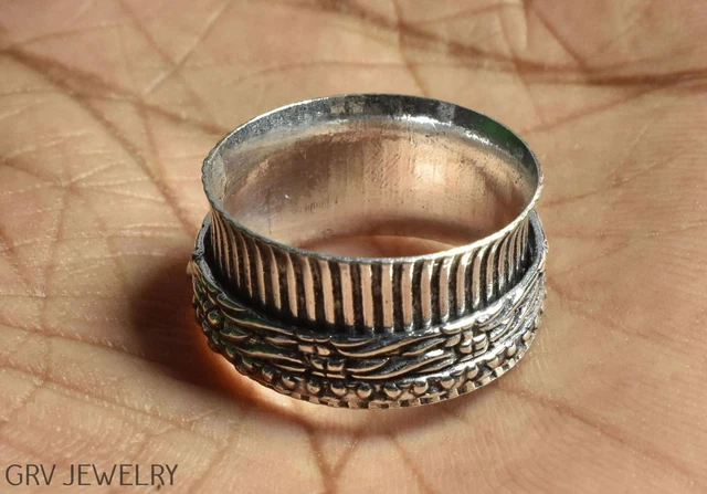 Handmade Spinner Ring Ethnic Jewelry 925 Silver Plated Us Size 7.5" R021-F111