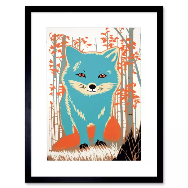 Cute Blue Fox Forest Woodland Baby Animal Kids Bedroom Framed Art Print 12X16