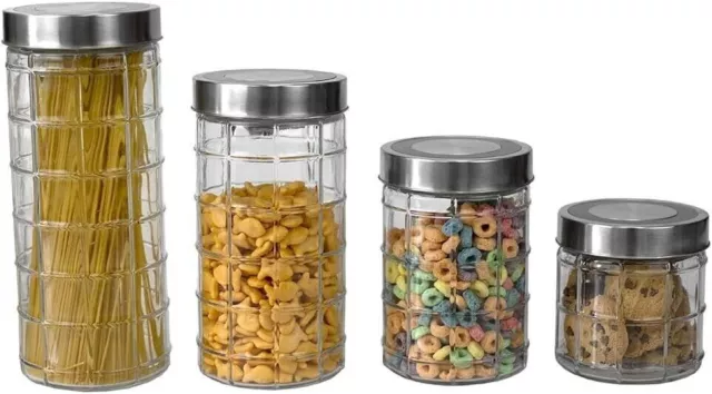 4 Stck. Glas Vorratsgläser Küche Aufbewahrung Behälter für Nudeln Mehl Mehl Müsli