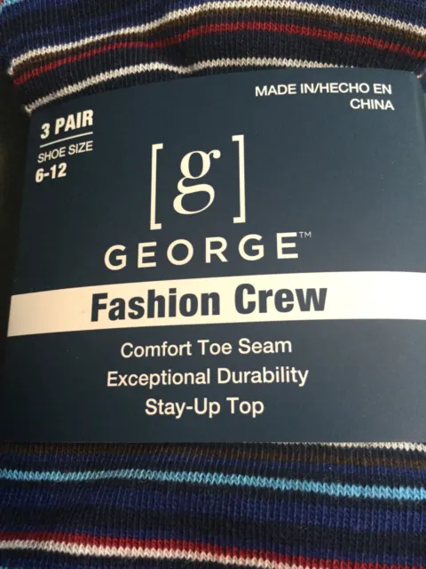 George Men's Fashion Crew Dress Socks 3 Pair Shoe Size 6-12 NWT