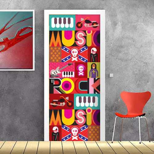 Decorazione adesiva Porta Rock Music sticker lavabile pvc varie misure