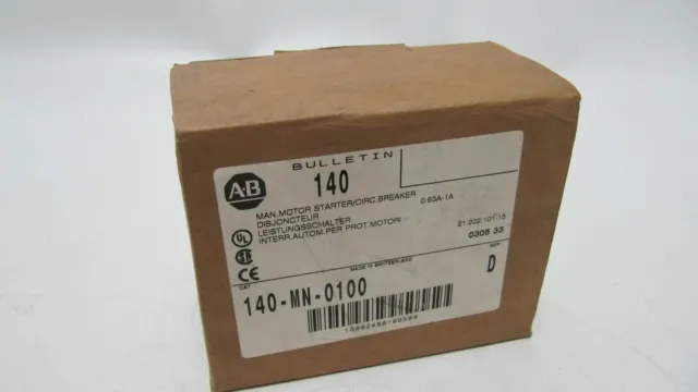 (NEW) Allen-Bradley Manual Motor Starter / Circuit Breaker Cat 140-MN-0100 Ser D