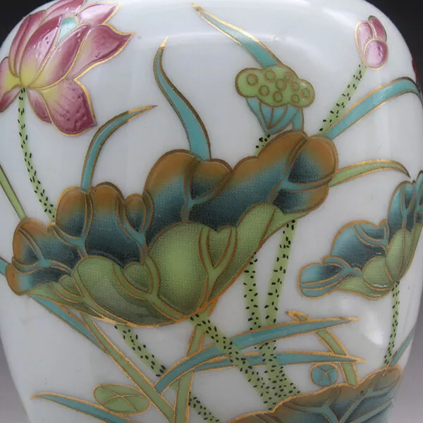 Boutique Chinese Famille Rose Porcelain Hand Painted Lotus Flower Pot S588 3