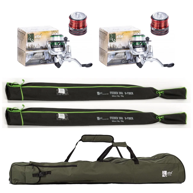Feederruten Set Angelset 2xRute 3,6m 2xAngelrolle 1xRutentasche Zite Fishing