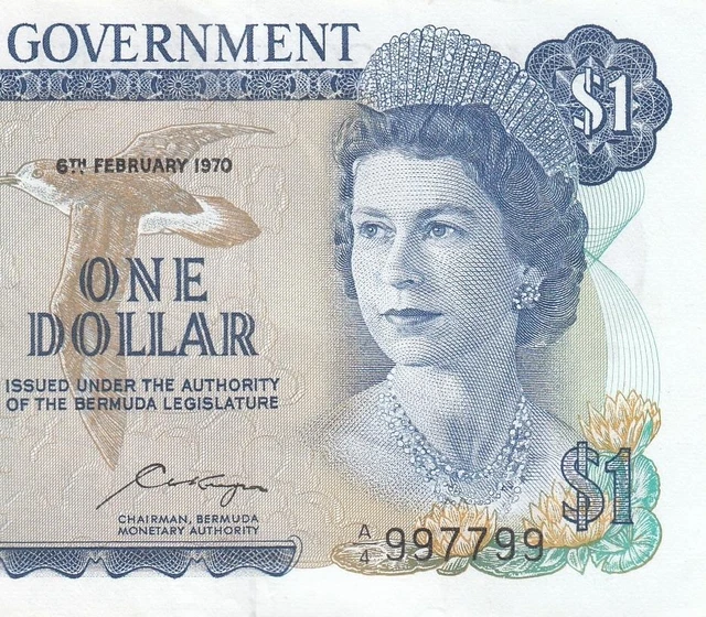 1970 BRITISH COLONY BERMUDA QEII $1 ~Radar Serial No.**997799**~ (( GEM UNC ))