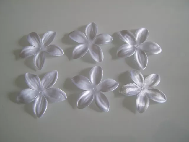 Lot 6 Fleurs tissu Blanc à coudre/coller Mariage/Mariée/Scrapbooking/Bijou/Déco