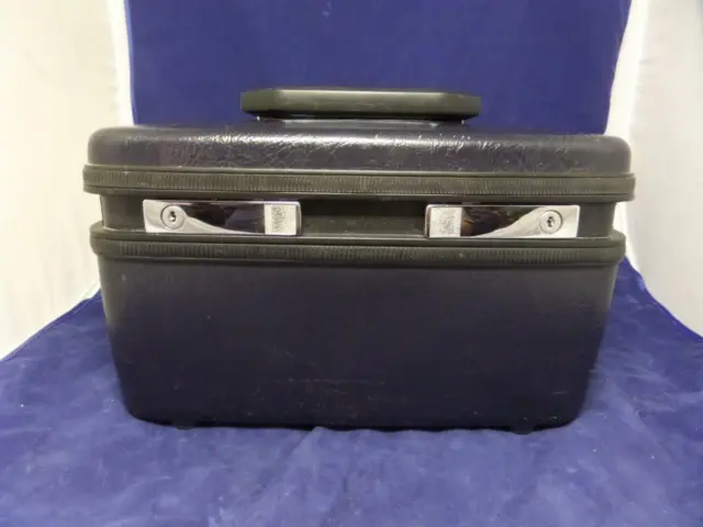 Vintage Samsonite Sentry II luggage/makeup train case dark blue W/Key & tray Q5